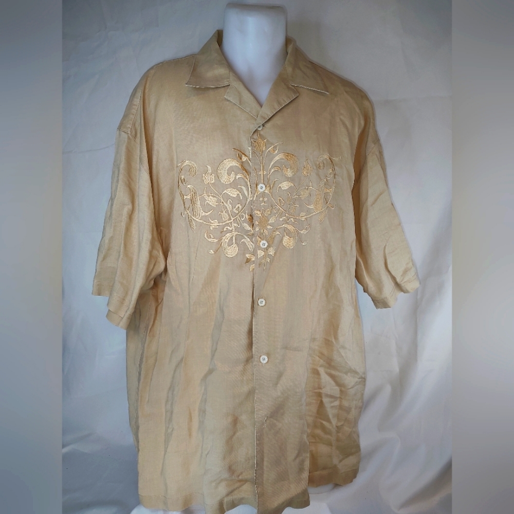 Vintage Mens embroidered button down camp shirt 3XL by Syllables